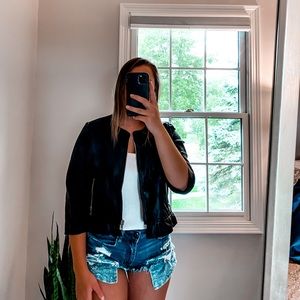 Black leather cropped jacket